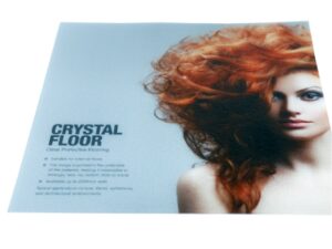 Crystal Floor graphic sample printed with a red-haired portrait