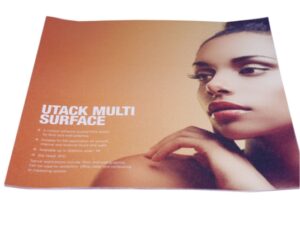 Utack Multi Surface floor graphic sample printed with a portrait and product details